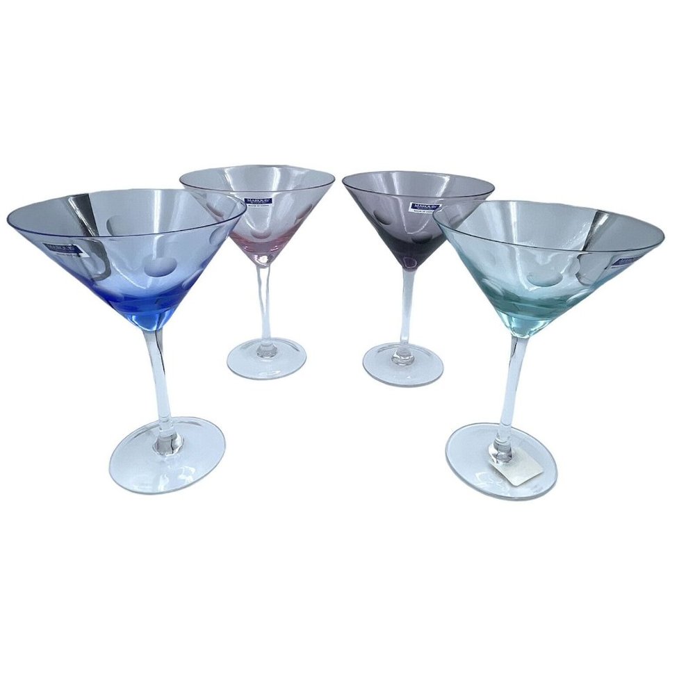 Vintage 4 Waterford Crystal Marquis Polka Dot Martini Pink Purple Blue Teal NEW